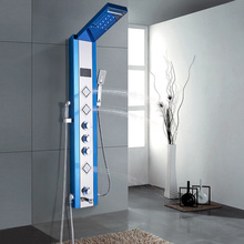 Grifo de ducha de níquel, Panel de ducha montado en la pared, columna con rociador manual, LED 2024 - compra barato