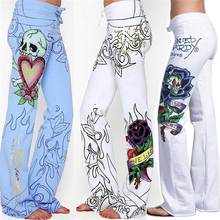 Fashion Women Baggy Skull Rose Printed Pants Slim Hippie Wide Leg Boho Plus size  Trousers 2024 - buy cheap