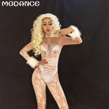 New Women Stage Bling Jumpsuit Sparkling Crystals Sexy Bodysuit Nightclub DJ Dancer Singer Stage Wear Costume Birthday Clothes 2024 - buy cheap