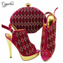 Capputine/женская обувь и сумочка в нигерийском стиле со стразами для вечеринок; Летняя обувь на высоком каблуке с сумочкой 2024 - купить недорого