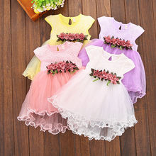 Summer Toddler Kids Baby Girls Dress Floral Sleeveless Dress Plain Color Princess Lace Tutu Dress Flower Girls Party Dresses 2024 - buy cheap