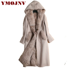 YMOJNV 2019 Winter New Hooded Double-faced Cashmere Coat Women Fashion Warm Detachable Natural Fox Fur Liner Long Wool Overcoat 2024 - buy cheap