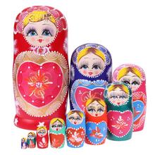 Boneca matryoshka de madeira para meninas, boneca de madeira em forma de coração para crianças, brinquedo para presente de natal e artesanato artesanal com 10 peças 2024 - compre barato