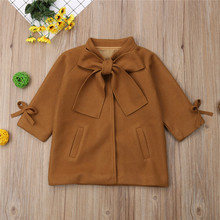 Fashion Toddler Girl Winter Warm Coat Bow Knot Collar Solid Overcoat Princess Outwear Jacket Long Sleeve Winter Spring Coat New 2024 - buy cheap