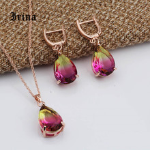 Irina New True 585Rpse Gold Water Drop Tourmaline Color Natural Zircon Long Dangle Earrings  Sets Women Wedding Jewelry Set 2024 - buy cheap