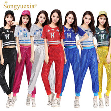 SONGYUEXIA-disfraces de espectáculo de baile para mujer, Ropa de baile para adultos, tren de baile moderno, Ropa de baile de Hip Hop con lentejuelas 2024 - compra barato