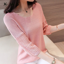 o neck Sweater Women Pullover Knitted Slim 2019 summer hollow out Cashmere Sweaters Womens Jumpers Basic Black Pink 2024 - buy cheap