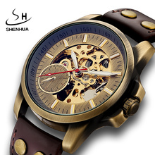 Bronze Automatic Mechanical Men Watch Steampunk Skeleton Men's Sport Wrist Watches Leather Band Luxury Man Clock Self-winding 2024 - buy cheap