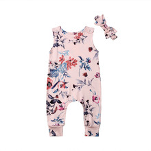 2019 New Summer Newborn Baby Girls Floral Cotton Romper Summer Sleeveless Jumpsuit Round Neck Outfits Bow Headband Playsuits 2024 - buy cheap