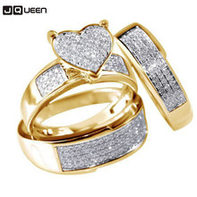 Jewelry Gold Color Three Pieces Stainless Steel Zircon Crystal Love Heart Wedding Rings For Women Anillos Mujer Anel Gift 2024 - buy cheap