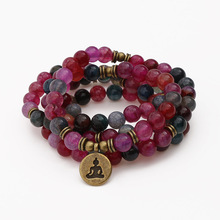 Tourmaline Onyx Stone Beads Strand Charm Yoga Bracelet & Necklace Handmade 108 Beads Mala Bracelet for Women Men 2024 - buy cheap