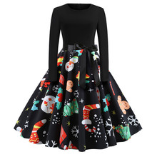 Retro Vintage Long Sleeve Winter Dress Women Floral Print Christmas Dresses Elegant Casual A-Line Robe Rockabilly Pinup Vestidos 2024 - buy cheap