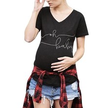 Maternidade tops v-neck gravidez camisas moda manga curta impressão roupas grávidas mulher verão camiseta mamãe para ser blusa 2024 - compre barato
