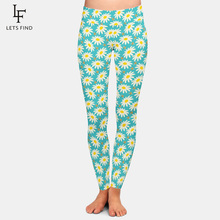 Leggings elásticos con estampado 3D de margaritas para mujer, pantalones informales de cintura alta, seda de leche cepillada de doble cara, a la moda, color azul 2024 - compra barato