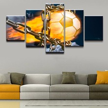 Quadros em tela para a moderna sala de meninos quadro arte da parede 5 peças esportes chama futebol fotos abstrata cartazes decoração casa 2024 - compre barato