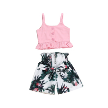Жилет для маленьких девочек с изображением фламинго укороченный топ, короткие штаны, одежда летний комплект одежды 2024 - купить недорого