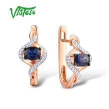 VISTOSO Gold Earrings For Women Genuine 14K 585 Rose Gold Luminous Blue Sapphire Luxury Diamond Vintage Anniversary Fine Jewelry 2024 - buy cheap