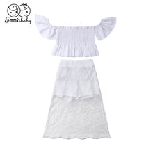 Baby Girl Clothes Set Summer Toddler Kid Princess Outfit Off Shoulder Crop Top+Lace Shorts Skirt Children Party Weddding Costume 2024 - buy cheap