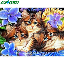 AZQSD diamante bordado gato Animal completo taladro redondo 5D DIY Rhinestone imágenes punto de cruz diamante pintura flor decoración del hogar 2024 - compra barato