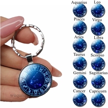 12 знаков зодиака брелок кольца бижутерия со стеклянными кабошонами созвездий планета подвеска кольцо для ключей, подарки на день рождения 2024 - купить недорого