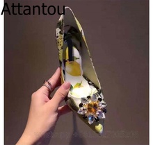 Zapatos de tacón alto para mujer, calzado femenino de lujo, con diseño de flores de cristal, puntiagudas, Stilettos y margaritas, para fiesta 2024 - compra barato