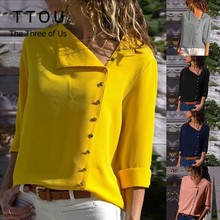 TTOU Women Casual Blouses Solid Color Long Sleeve Button Office Lady Blouse Elegant Irregular Femme Tops blusas mujer de moda 2024 - buy cheap