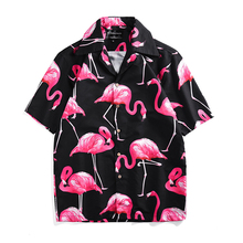 2019 летняя новая повседневная парная Мужская рубашка с принтом фламинго, с коротким рукавом, гавайская Праздничная рубашка, пляжные дышащие топы, рубашки 2024 - купить недорого