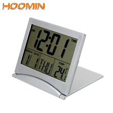 Hoomin relógio de mesa decorativo para casa, relógio eletrônico portátil dobrável lcd digital, despertador, tempo, data, temperatura 2024 - compre barato