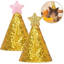 Gorros de Gato para perro, sombrero de fiesta, disfraz, sombreros de lentejuelas brillantes con estrellas, accesorio para mascotas, 2 uds., envío directo 2024 - compra barato