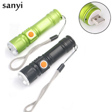Linterna LED recargable por USB, 3 modos, linterna usb de bolsillo, lámpara LED con zoom para caza, Camping, batería integrada 2024 - compra barato