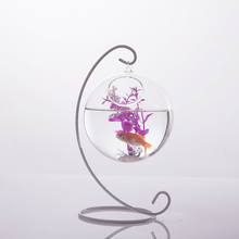 Прозрачный подвесной стеклянный шар, подвесной Террариум для растений с металлической подставкой, Круглый держатель для аквариума, цветочный горшок для растений 2024 - купить недорого