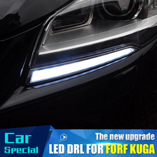 Светодиодный дневный ходовой светильник, 2 шт., для Ford escel Kuga 2013 2014 2015, поворотно-желтое реле сигнала, Водонепроницаемый Автомобильный светодиодный ДХО 12 В 2024 - купить недорого