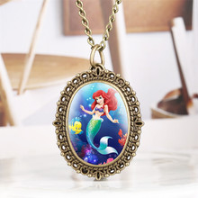 Lovely Mermaid Quartz Pocket Watch for Girl Vintage Bronze Necklace Pendant Clock Lady with Fob Necklace Chain 2024 - buy cheap