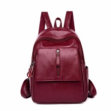 2019 Luxury Leather Backpacks Women Designer Ladies Bagpack Vintage Large Capacity Solid Backpacks For Girls Female Back Pack 2024 - buy cheap