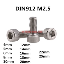 100pcs Din912 M2.5 Metric Thread 304 Stainless Steel Hex Socket Head Cap Screw Bolts M2.5*(4/5/6/8/10/12/14/16/18/20/22/25) Mm 2024 - buy cheap