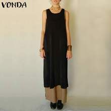 VONDA Women Long Dress Vintage Apron 2020 Summer Sexy Sleeveless Solid Dresses Casual Loose Mid-Calf Vestidos Plus Size 5XL 2024 - buy cheap