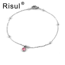 Risul women zodiac stone birth/month lucky stone thin Bracelet space ball Rolo cable chain stainless steel bracelet 2024 - buy cheap