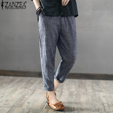 ZANZEA 2022 Women Harem Pants Striped High Waist Long Casual Loose Trousers Pockets Work Femme Pantalon Streetwear Oversized 2024 - buy cheap