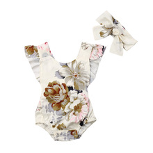2019 Summer Newborn Baby Girl Ruffles Sleeveless Backless Floral Romper Jumpsuit Headband 2PCS Outfits Sunsuit Clothes 2024 - buy cheap