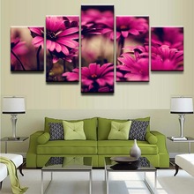 Quadro de pintura tela moderna hd impresso imagens de arte de parede 5 peças lindo roxo margarida flor pôster sala decoração de casa 2024 - compre barato