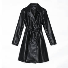 Fashion Women Pu Leather Jacket Coat Casaco Feminino Autumn Winter Elegant Female Overcoat Belted Faux Leather Outwear Plus Size 2024 - buy cheap