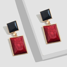 Flatfoosie New Simple Square Drop Earrings For Women Vintage Red Acrylic Resin 2019 Statement Fashion Dangle Earring Jewelry 2024 - buy cheap