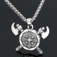 men viking axe amulet shield pendant necklace with gift bag 2024 - buy cheap