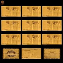 Lote de 10 unidades de billetes de color dorado europeo, monedas chapadas en oro de 200 in24k, Euro antiguo, copia de moneda europea, colección de dinero Real y regalos 2024 - compra barato