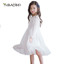 2020 New Fashion Big Girl White Lace Dress Children Clothing Dance Party Kids Dress Cute Long Over Knee Teenager Dress 2024 - buy cheap