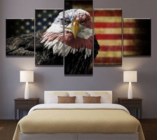 Nova impressão em hd com bandeira da águia americana, pôster de pintura tela de parede, arte de decoração para casa, sala de estar, pintura de lona, 5 peças 2024 - compre barato