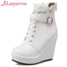 Lasyarrow Zipper Boots Women Round Toe Platform Shoes Woman Wedges High Heels Autumn Ankle Boots For Female Black White Botas 2024 - buy cheap