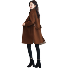 Женское шерстяное пальто с длинным рукавом, черная приталенная куртка с отворотом и поясом, модель W20 на весну, 2019 2024 - купить недорого