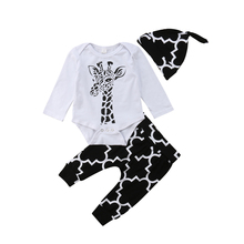 Conjunto de roupas para bebê 3 pçs bebê girafa recém-nascido menino menina body + calça comprida chapéu roupas conjunto 0-18m 2024 - compre barato