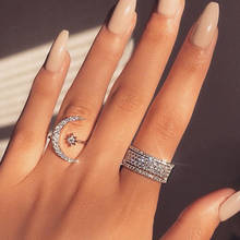 2020 женское кольцо с Луной и звездой, ювелирные изделия с кристаллами, серебристые кольца на палец, женское Открытое кольцо, подарки для девочек, модные вечерние подарки, Новинка 2024 - купить недорого